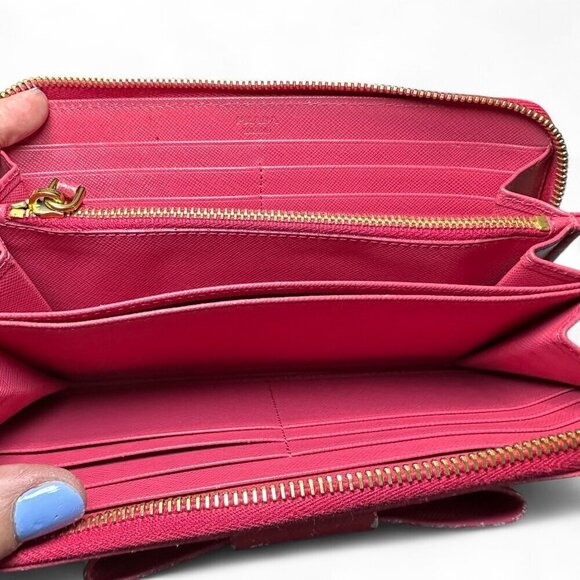 Prada Saffiano Leather Continental Zip Wallet with Bow - Peonia/Pink - Picture 3 of 14